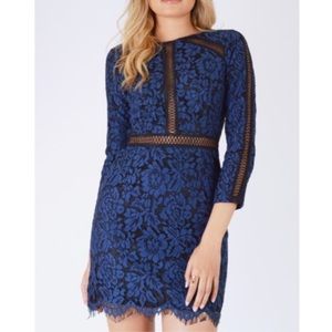 Goldie London Black Dress With Navy Lace Overlay